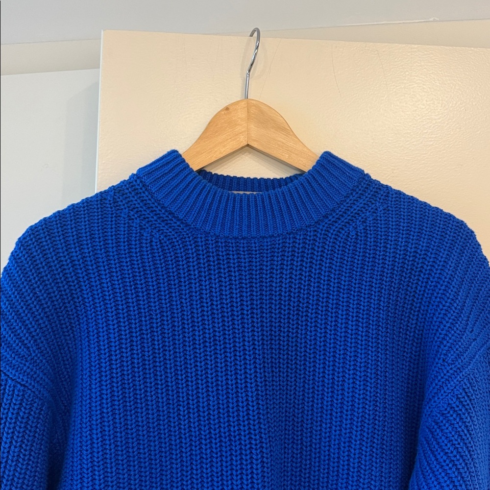 NEW Everlane 100% Cotton Texture Fisherman Crewneck Sweater in Blue, size XS